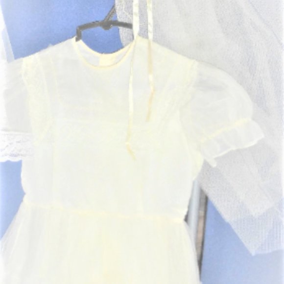 Vintage COMMUNION DRESS Vintage Vail SILK Dress Girls Wedding Dress Bridesmaid - Picture 10 of 15